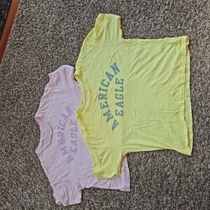 American Eagle Women Crop Tee-Large Yellow and Pink